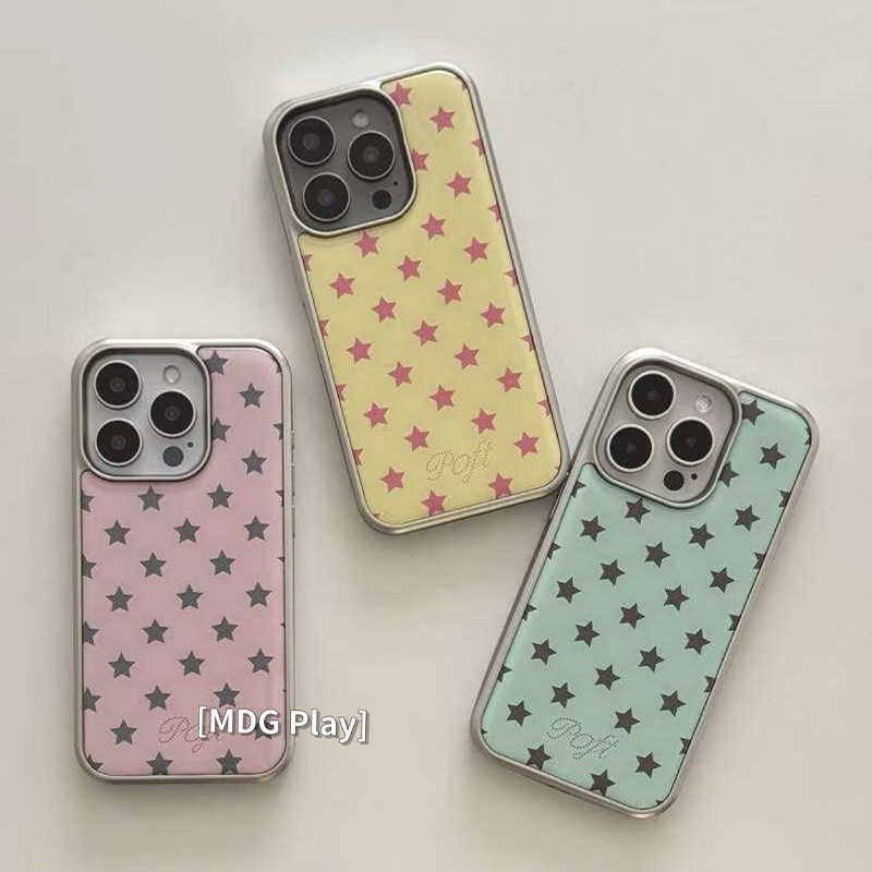Phone Cases Korea - Korean Ins Color Blocking Star Electroplated