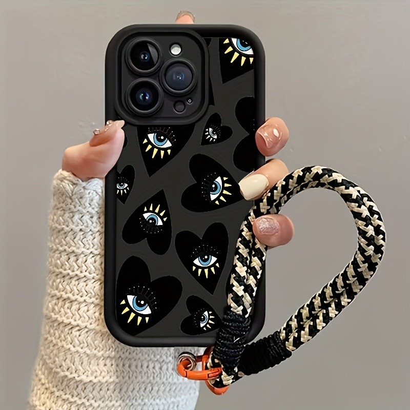 Phone Cases With Loop - Black Love Heart Eye Hang Strap