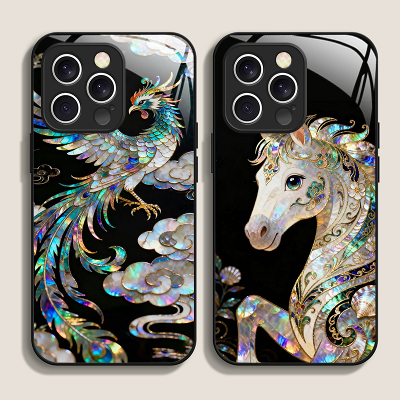 Phone Cases Bulk - Stylish Horses Marble Texture Printed Tempered