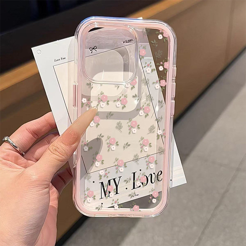 Phone Cases Popular - Green Leaves Pink Flower 2in1 Clear