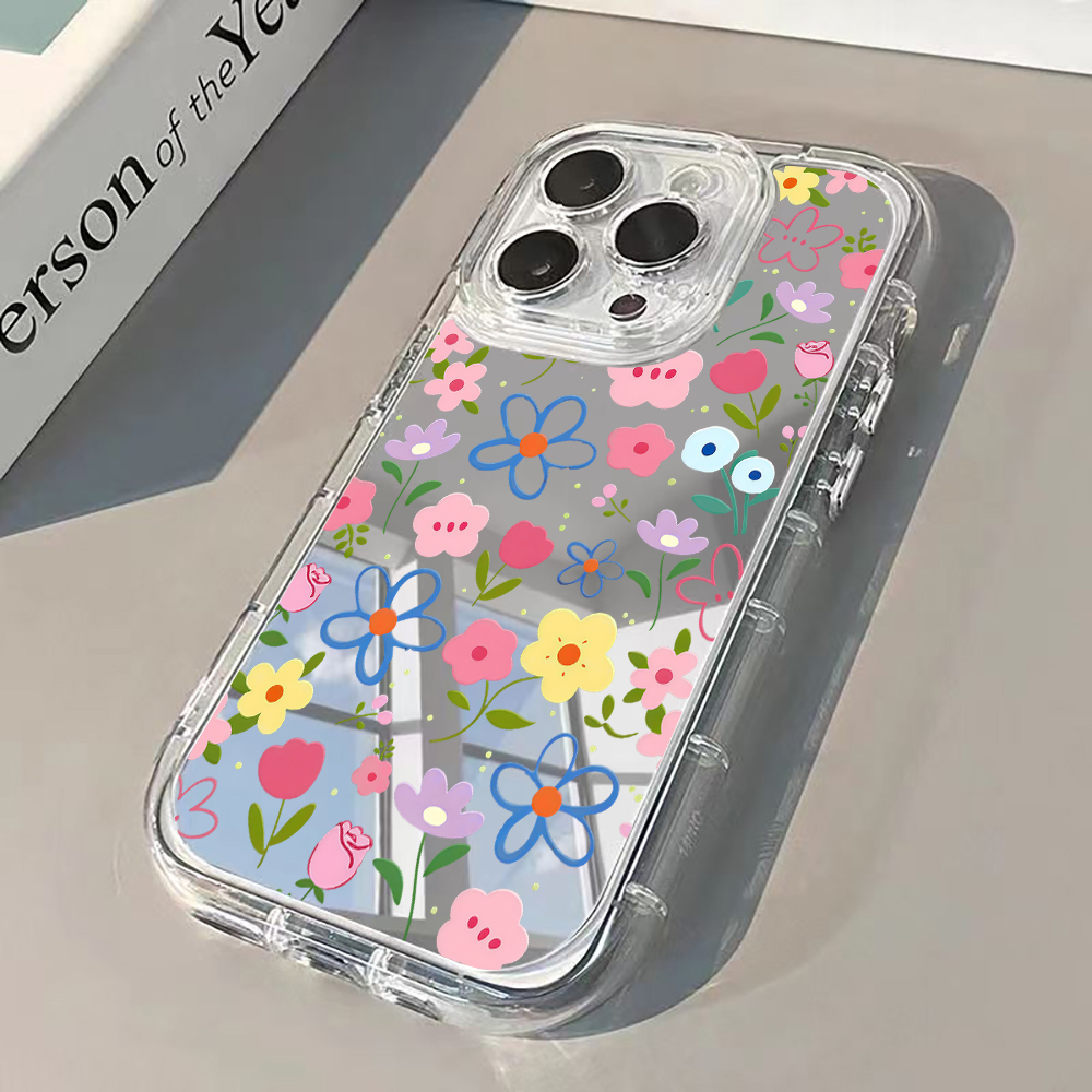 Phone Cases Popular - Korean Ins Style Floral Silver Mirror