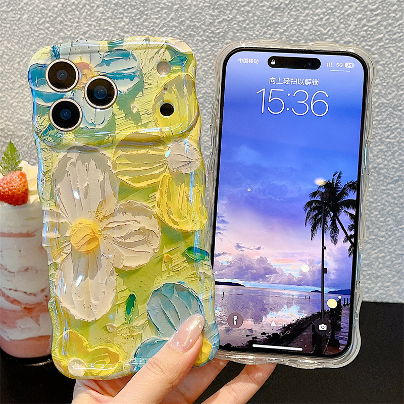 Phone Cases Popular - Fashion Oil Painting Flowers Wavy Phone