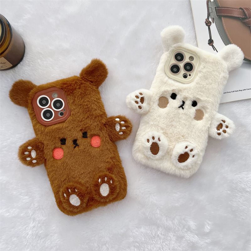 Korean 3D Cartoon Bear Fluffy  - Phone Cases For Iphone 11 recension och pris