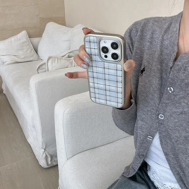 Korean Ins Epoxy Blue Plaid Pa - Phone Cases Korea recension och pris