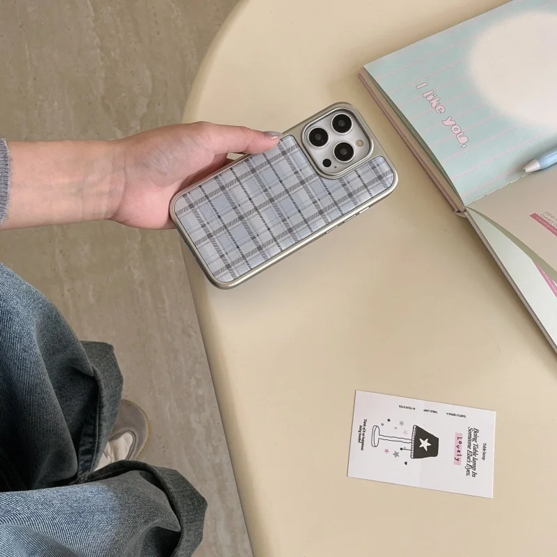 Korean Ins Epoxy Blue Plaid Pa - Phone Cases Korea recension och pris